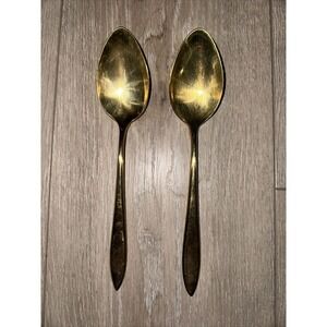 2 Dirigold Dirilyte Goldware Goldenware Regal Flatware Silverware Serving Spoons